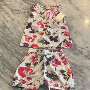 NWT Petite Plume Girls Floral Two-Piece Set - White with Pink, Purple & Green